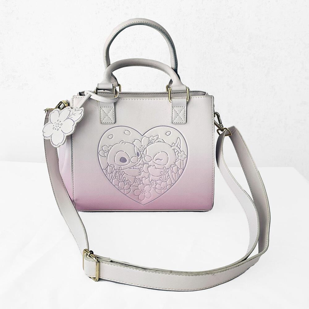 Disney Loungefly Angel & Stitch Ombre Cherry Blossom Heart Crossbody Handbag
